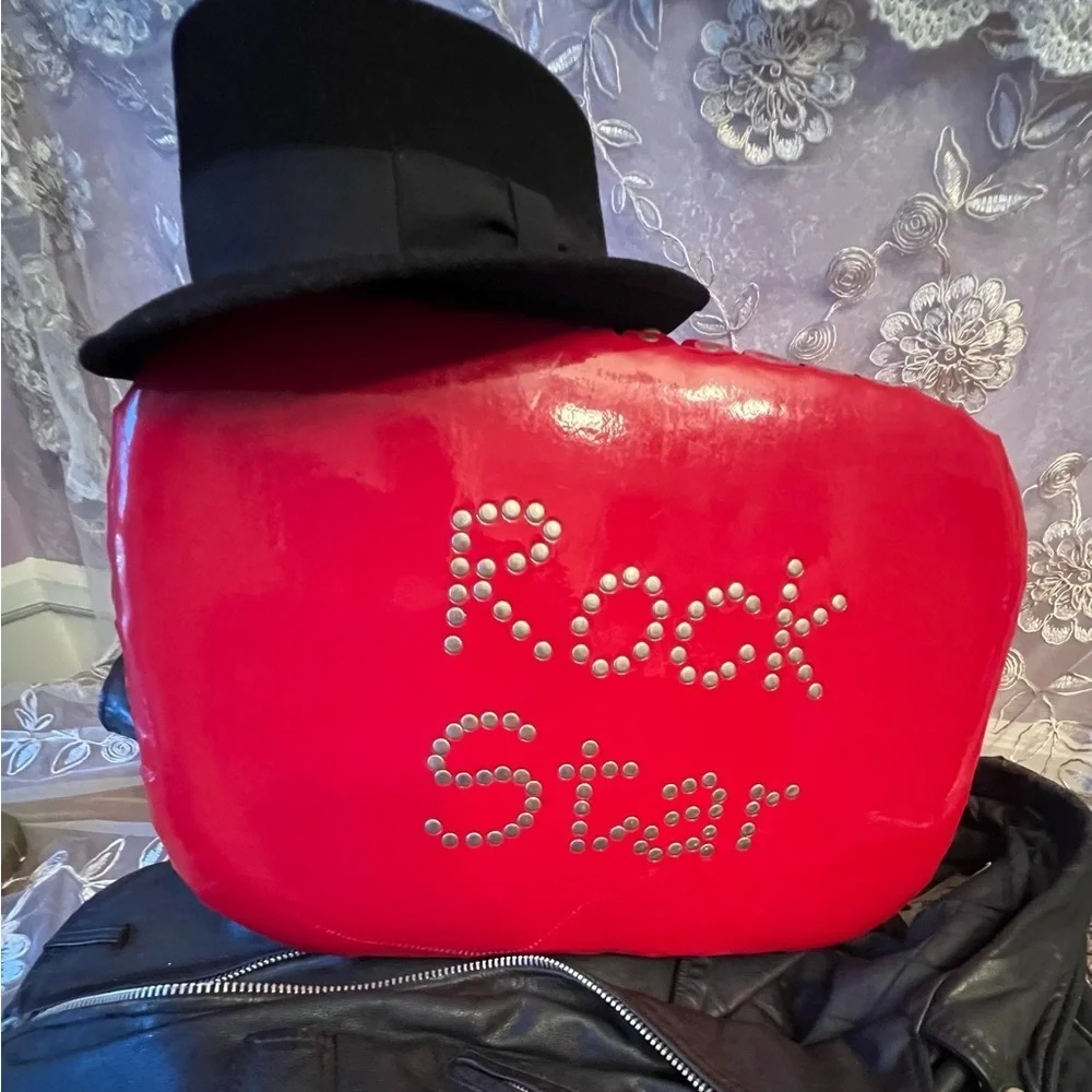 Red ‘Rock Star’ Studded Suitcase with Latch Lock